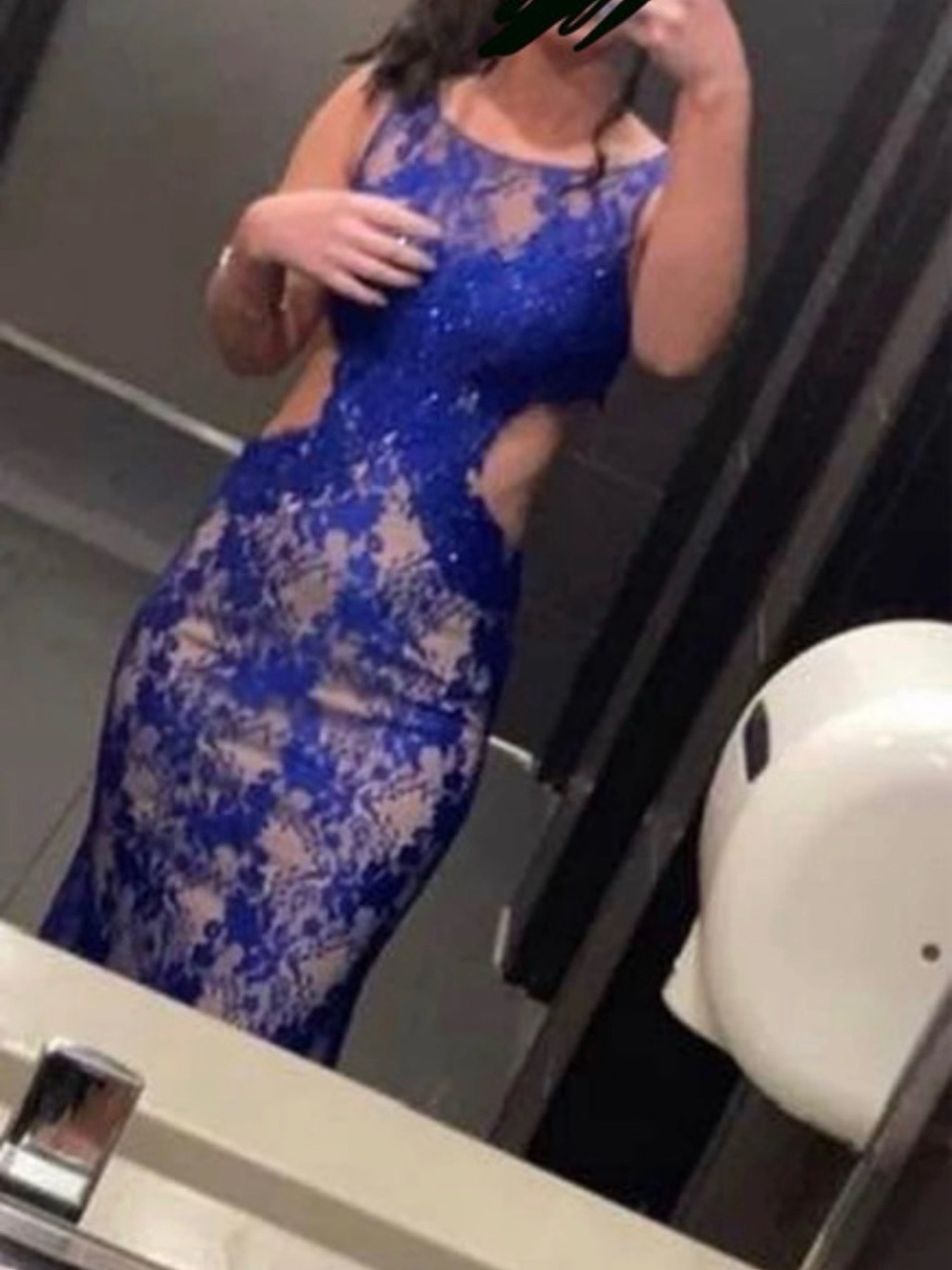 Jovani Royal Blue Lace Cutout Prom Dress